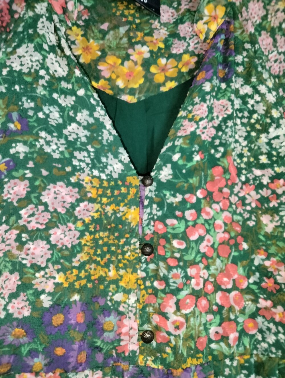 Maeve (Sz M) Multicolor Floral V-Neck Semi-sheer SS Tiered Skirt Hem Midi Dress - Picture 5 of 16